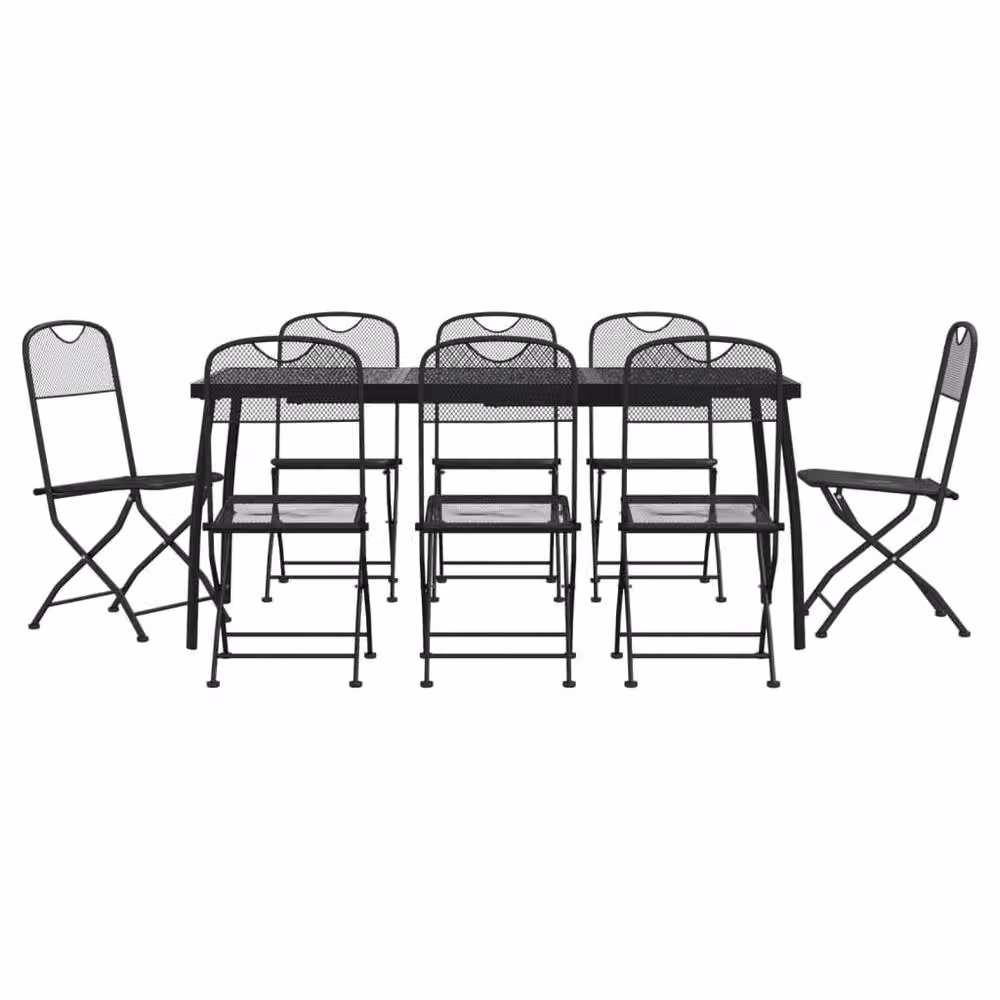 Berkfield Home Beautiful 9 Piece Anthracite Metal Mesh Garden Dining Set in Black – 2