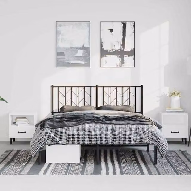 Berkfield Home Metal Bed Frame with Headboard in Black, W/D/H: 193 x 203 x 90 cm