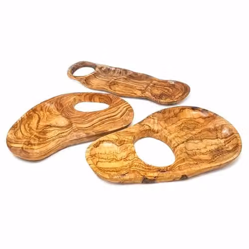 Verano Spanish Ceramics Solid Olive Wood 3 Sectioned Snack Serving Dish with Inverted Handle in Brown and Beige – 2