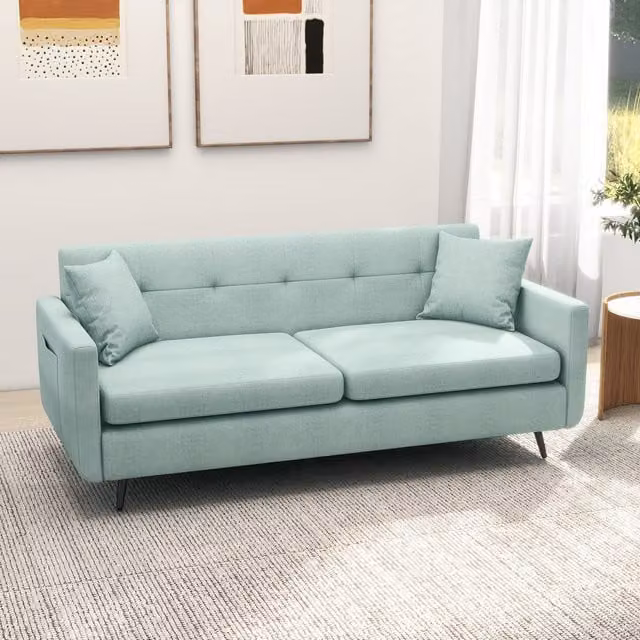 HOMCOM 2 Seater Upholstered Loveseat Sofa with Storage Pockets in Blue