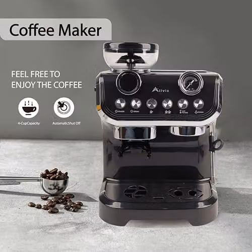 Alivio 2L Bean to Cup Coffee Machine, 1450W Automatic Espresso Maker with Grinder, Milk Frother and Steam Wand, Black – 2