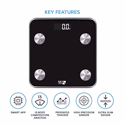 Get Fit Smart Digital Bathroom Scales in Black with Bluetooth App Control and LCD Display – 2