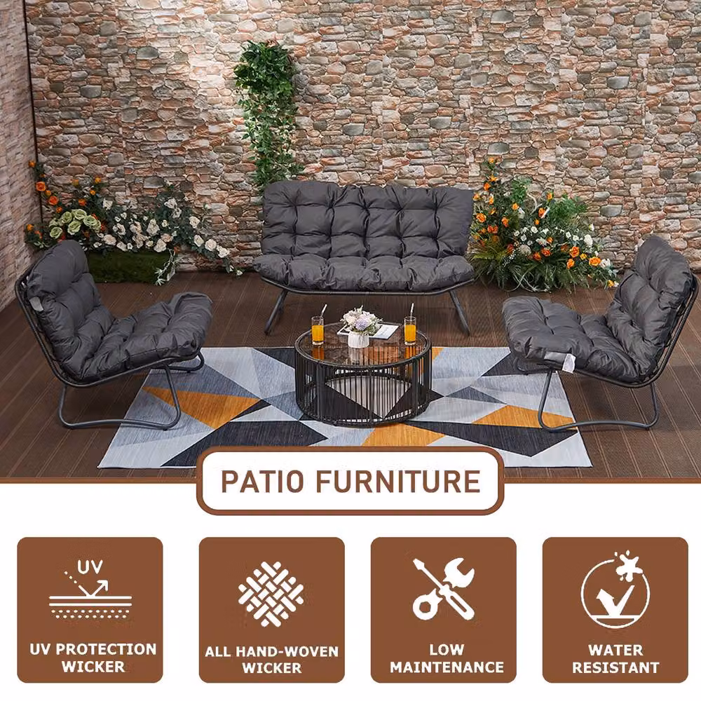 FURNITURE ONE 4 Piece Outdoor Patio Furniture Set with Coffee Table in Dark Grey – 5