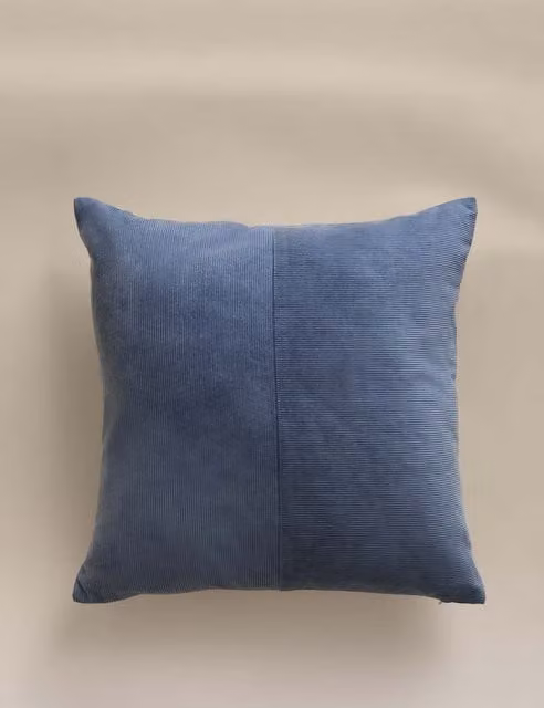 M&S Blue Pure Cotton Washed Cord Square Cushion