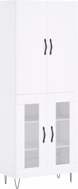 Berkfield Home Modern White Matt Highboard with Glass Doors, W/D/H: 69.5 x 34 x 180 cm