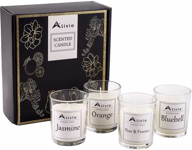Alivio 4-Piece White Natural Soy Wax Aromatherapy Scented Votive Candles for Home Relaxation – 1