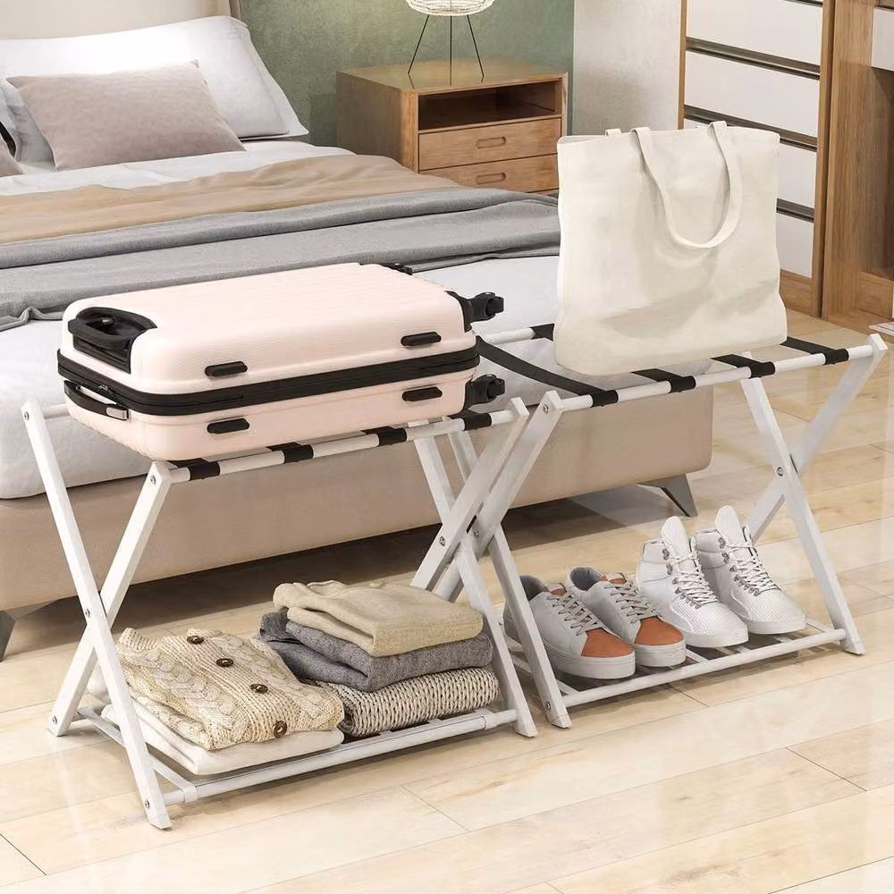 FORGEVIO Folding Metal Luggage Rack and Suitcase Stand in Matt White – 3