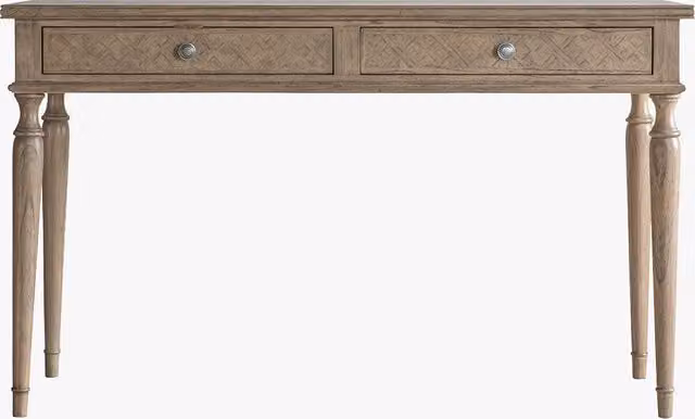 Perch & Parrow Juno Two Drawer Writing Desk in Brown and Beige Wood