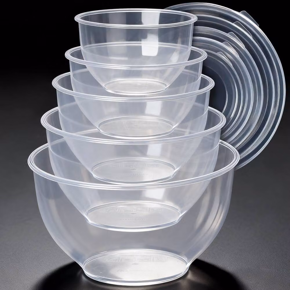 Greentainer 5 Piece Set of Transparent Round Plastic Mixing Bowls with Lids – 8