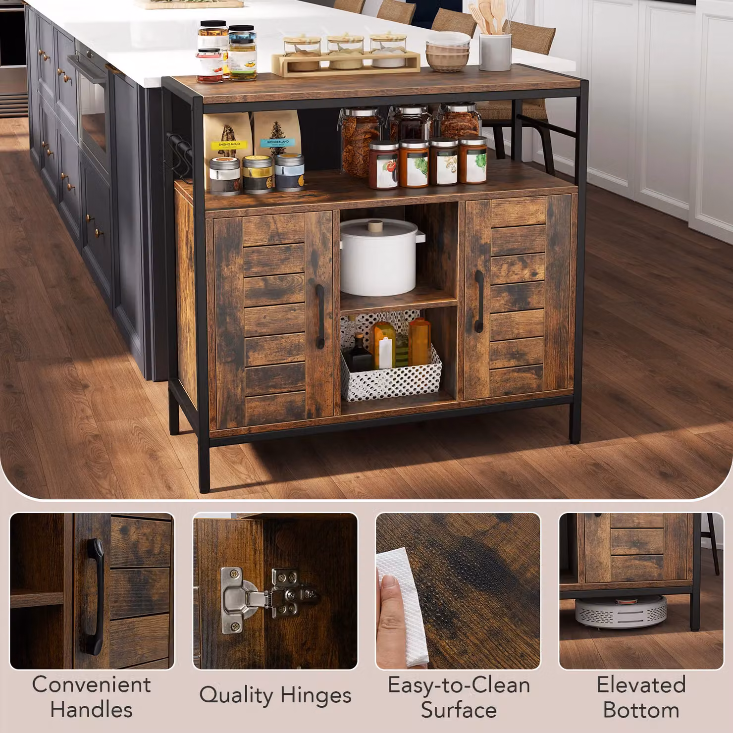 Costway Industrial Buffet Cabinet and Coffee Bar in Brown with 2 Doors and Adjustable Shelves – 3