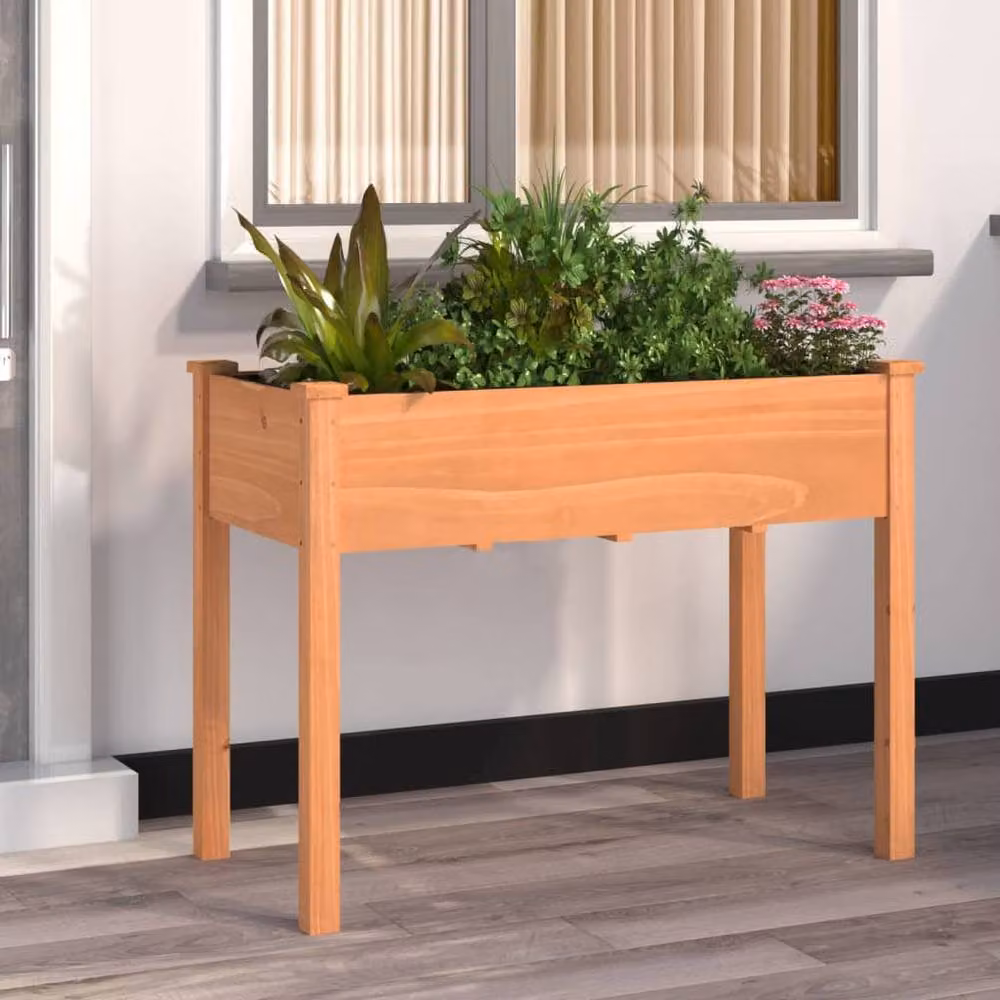 Berkfield Home Solid Wood Fir Planter with Liner, Brown, W: 118 cm, D: 59 cm, H: 76 cm – 2