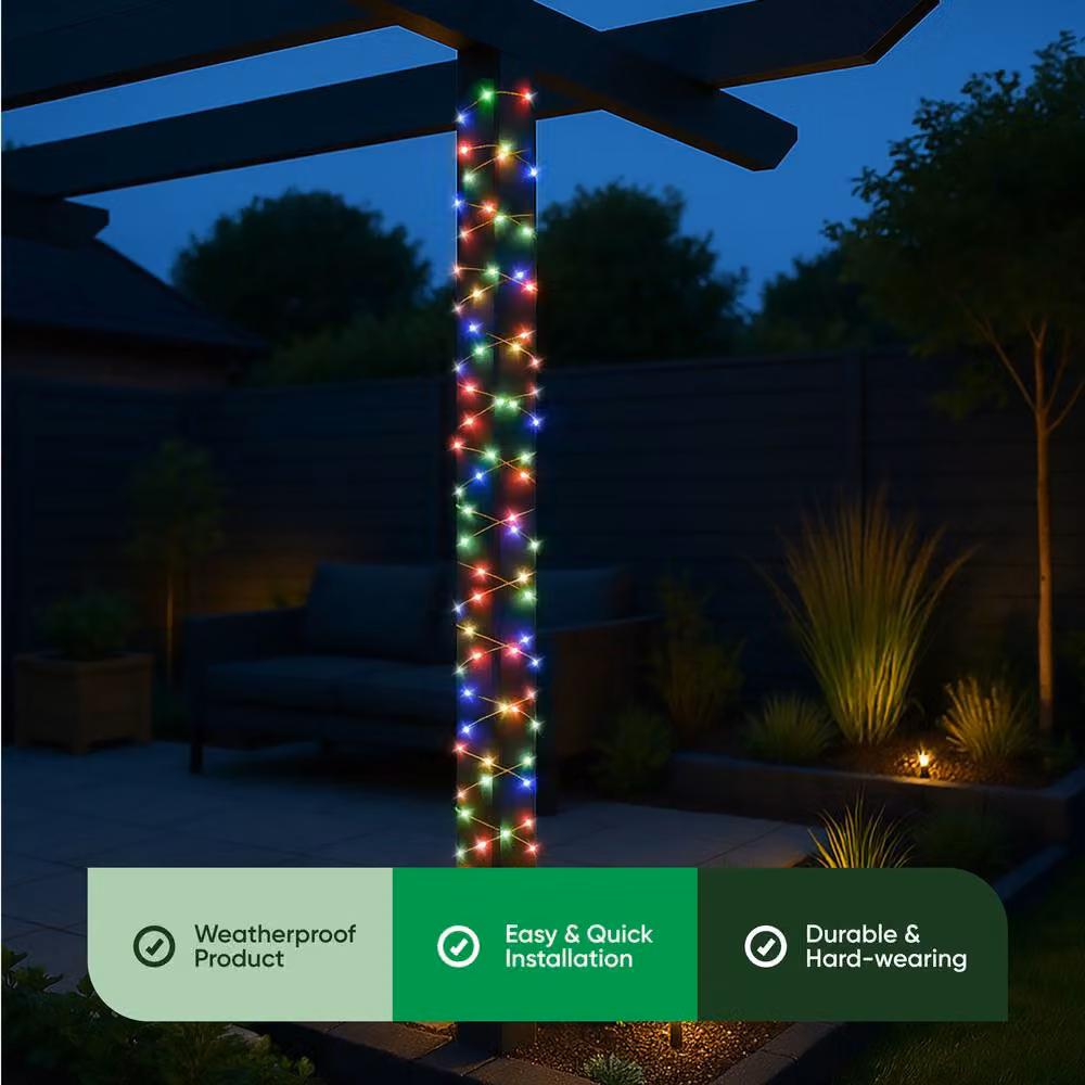 Gardenwize Solar Multi-Coloured LED String Lights with 200 LEDs, 20m, Clear – 3