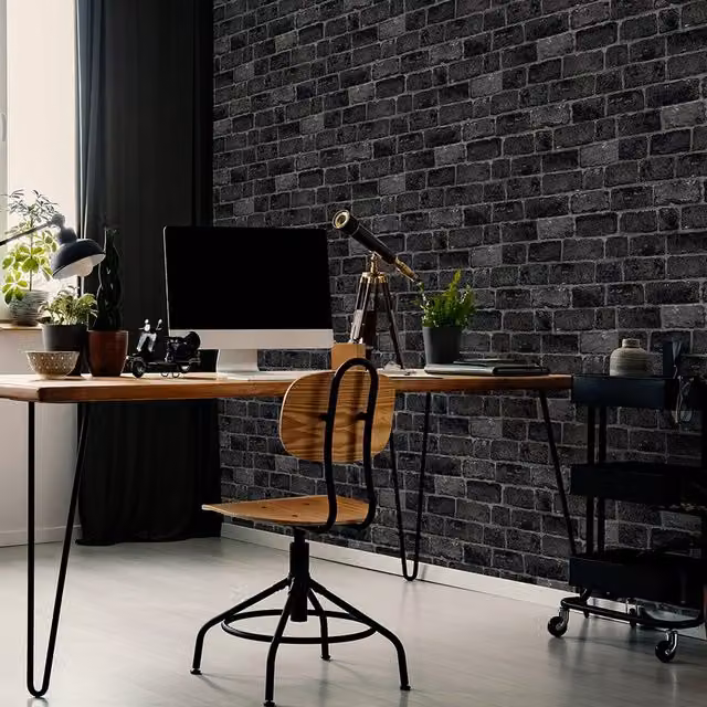 Fresco Industrial Brick Wallpaper in Anthracite Grey Stone Look