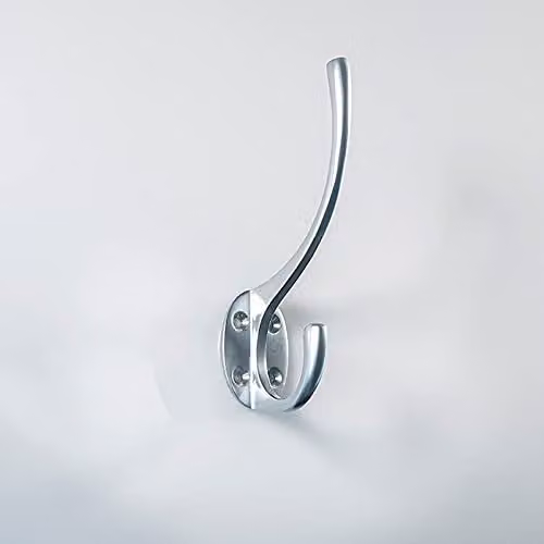 Loops Victorian Hat and Coat Hook on Oval Backplate in Satin Chrome with 64mm Projection