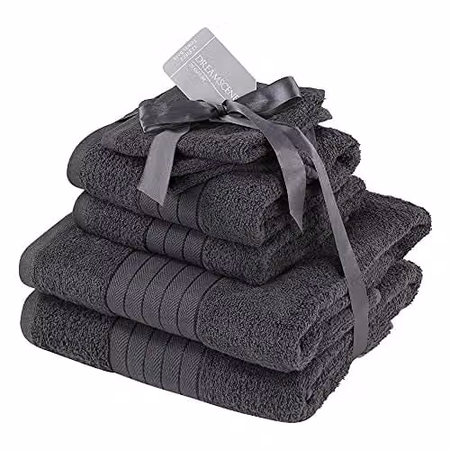 OHS 2 Pack of Anthracite Grey 100% Cotton Terry Bath Towels, W/H: 70 x 115 cm