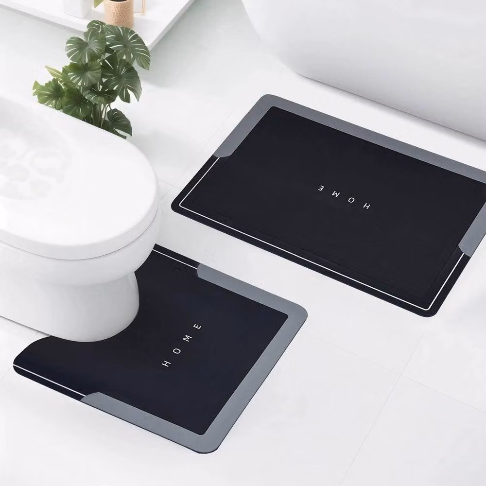NESTLUNE 2 Piece Super Absorbent Rectangular Bathroom Mat Set in Black, W/D: 80 x 50 cm and 50 x 50 cm – 6