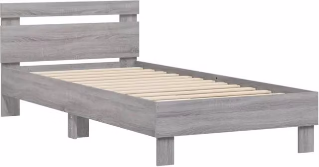 Berkfield Home Durable Bed Frame with Headboard, Grey, W/D/H: 90 x 200 x 70 cm – 1