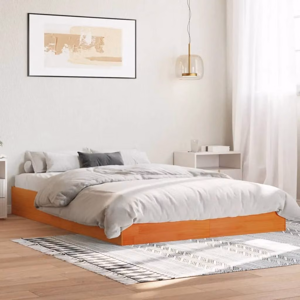 Berkfield Home Wax Brown Solid Wood Pine Bed Frame with Lift Up Base W/D/H: 140 x 200 cm – 3