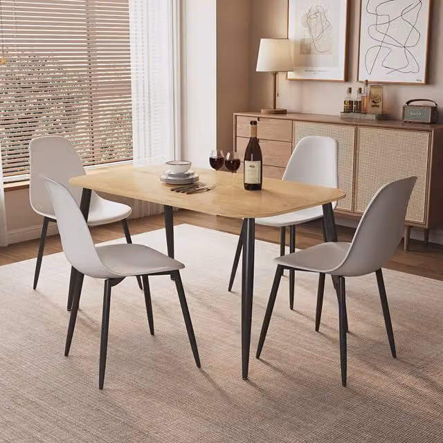Core Products Aspen Light Oak Rectangular Dining Table and 4 White Curve Chairs Set