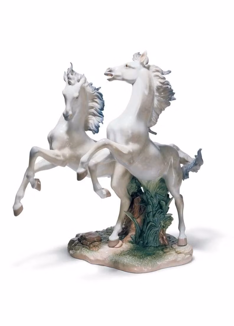 Lladró Free as The Wind Horses Limited Edition White Porcelain Sculpture