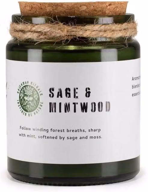 KDMD Greenman Sage and Mintwood Fresh Soy Wax Candle with Woodwick in Green