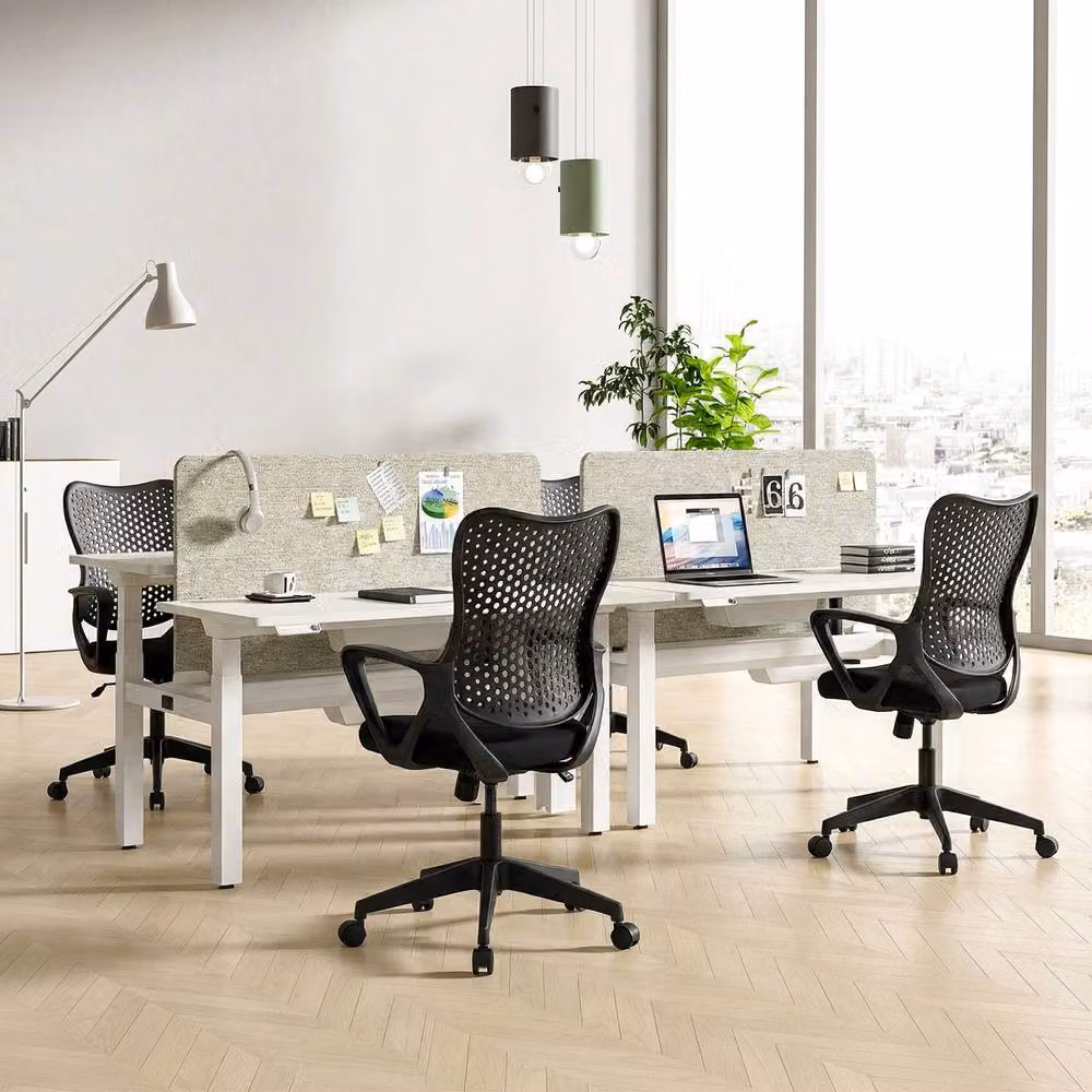 Gymax Ergonomic Black Mesh Fabric Swivel Office Chair with Armrests and Castors – 8