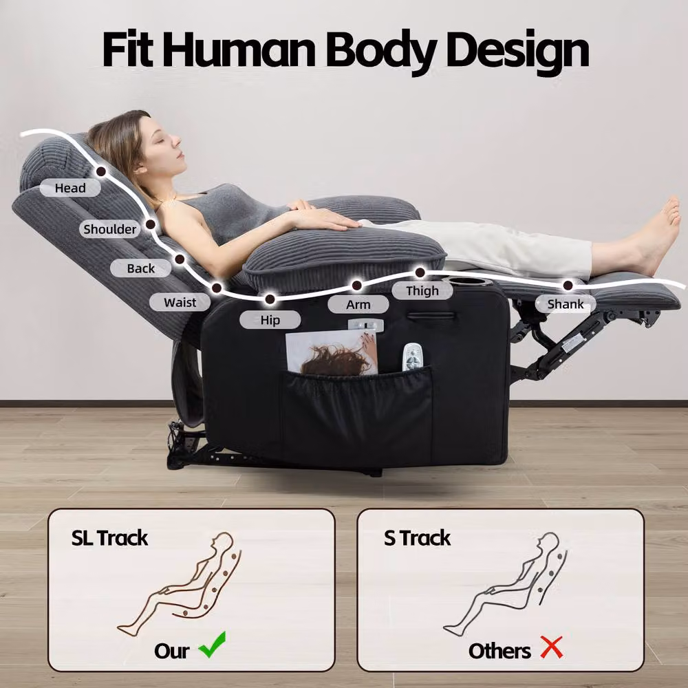 KEEPREAPER Comfortable Power Recliner Chair with 8-Point Massage, Heating and Cup Holder in Grey – 6