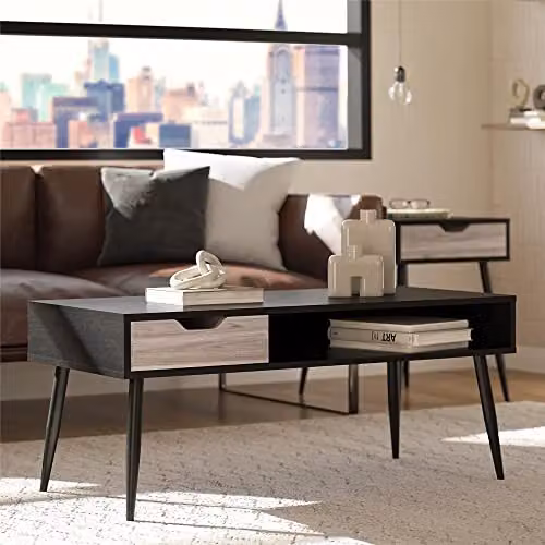 Dorel Home Copley Mid-Century Rectangular Coffee Table, Black and Brown, W: 107 cm, D: 50 cm, H: 46 cm – 2