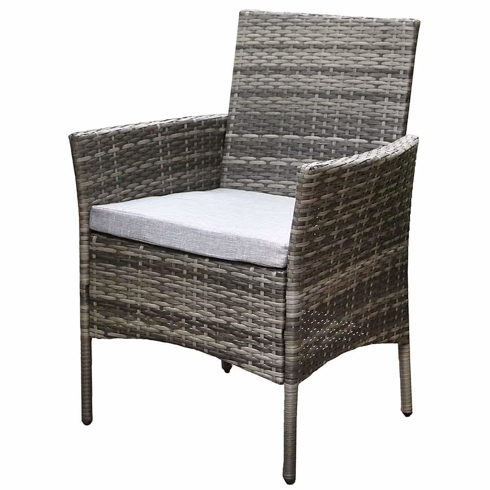 RayGar 5-Piece Grey Rattan Dining Set with Round Glass Top Table and 4 Chairs for Garden or Terrace – 5