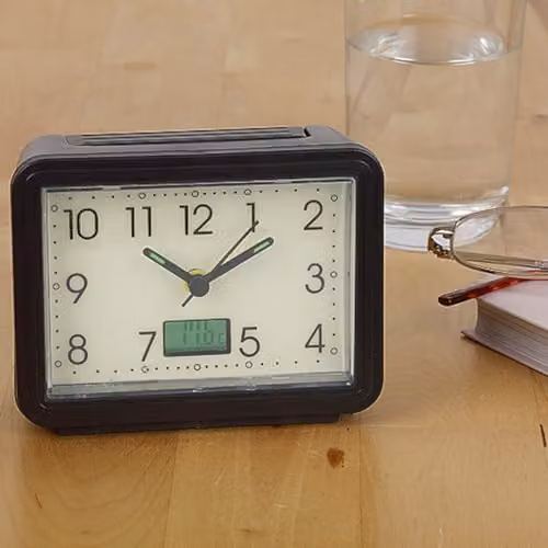 mysmartbuy Set of 2 Black Analogue Alarm Clocks with Temperature Reading and Glow in the Dark Face, H8.5 x W11 x D4.5 cm – 4