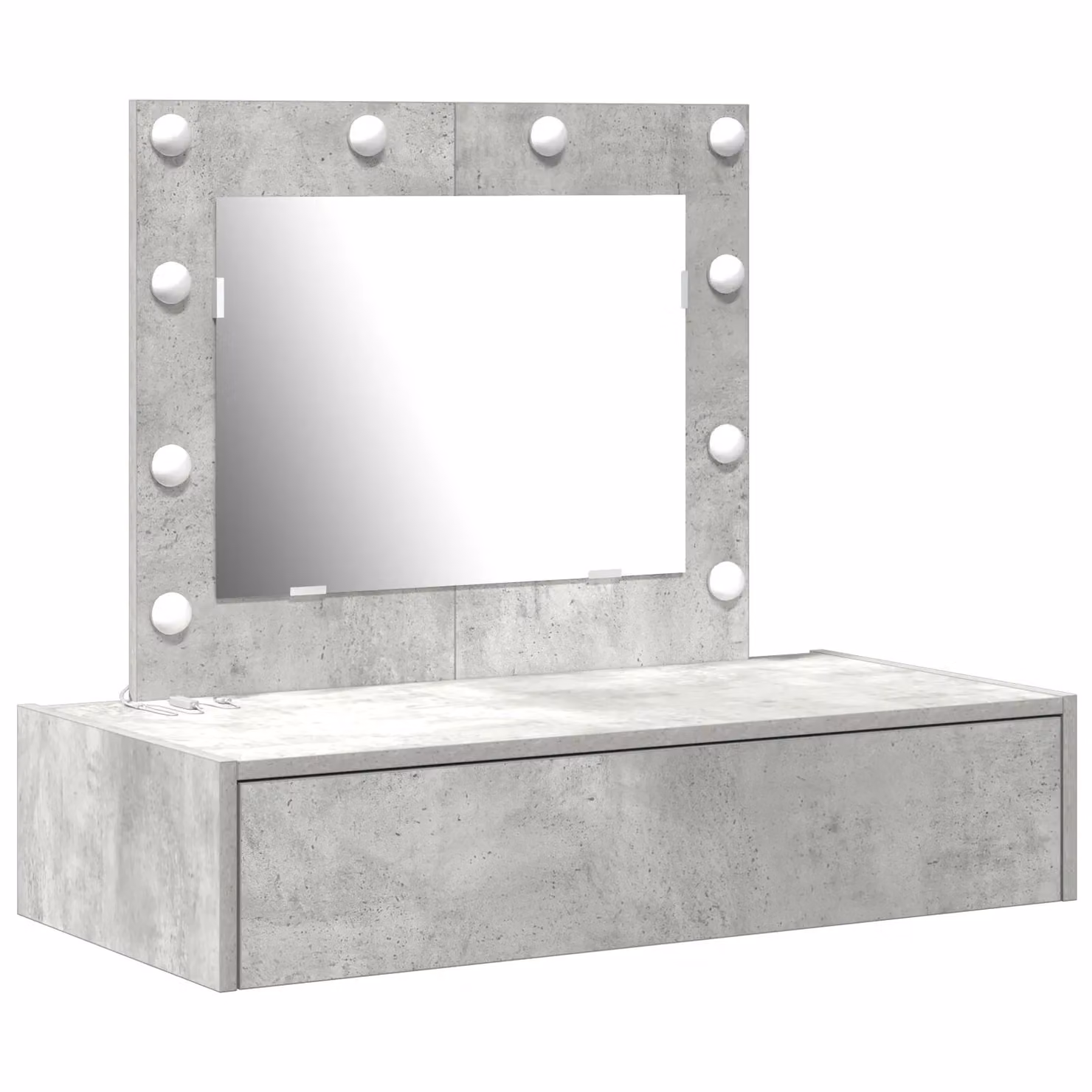 Berkfield Home Wall Hanging Dressing Table with Hollywood LED Lights in Concrete Grey, W/D/H: 83 x 40 x 70 cm – 2