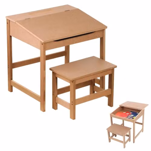 Premier Housewares Childrens Desk and Stool Set in Sand and Brown – 1