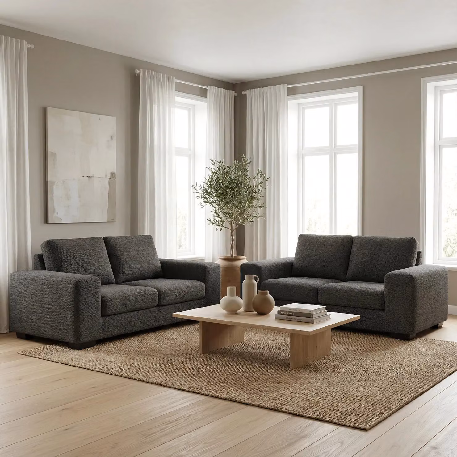 Abakus Direct Boston 3 Seater Sofa in Dark Grey Fabric with Solid Wood Frame – 6