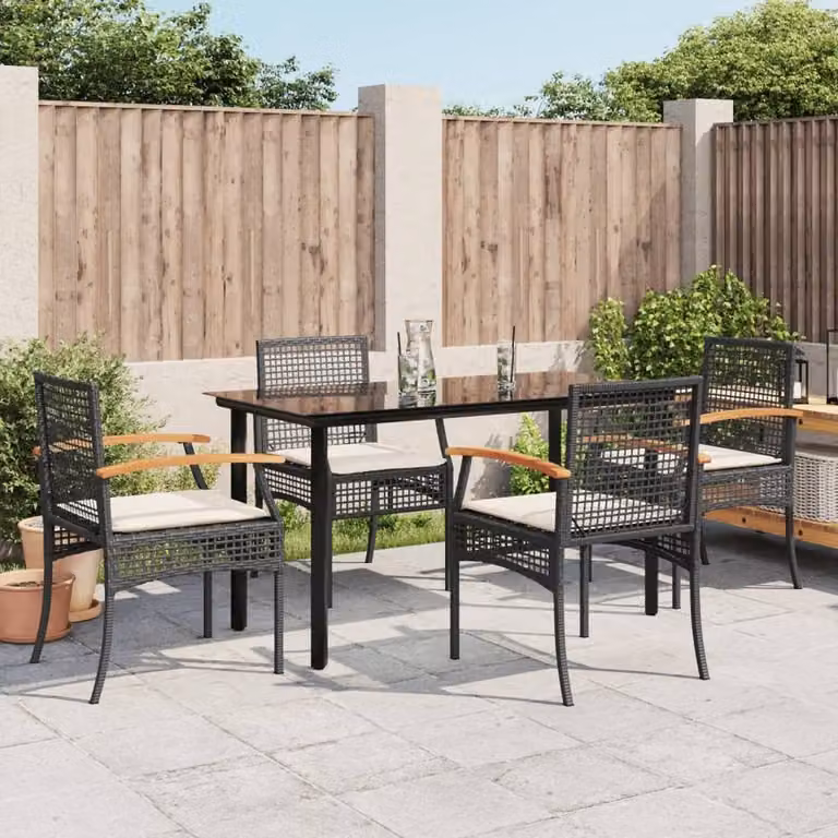 Berkfield Home Beautiful 5 Piece Black Poly Rattan Garden Dining Set with Cushions