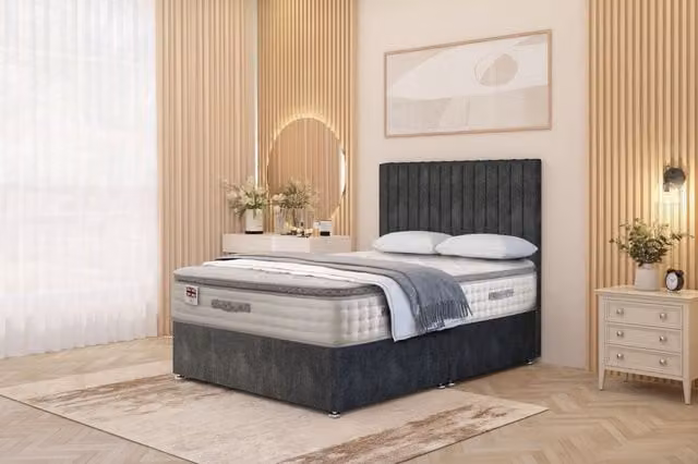 Somnior Eleanor Tweed Divan Bed Set with Pillowtop Mattress and 54 inch Headboard in Charcoal Grey, W/D/H: 90 x 190 cm – 1