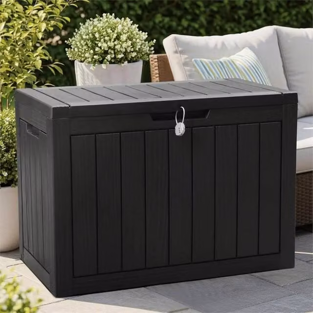 Nordara 170L Lockable Weatherproof Outdoor Storage Box in Black