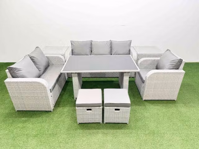 Fimous 8 Seater Rattan Outdoor Sofa Set with 2 Side Tables in Light Grey