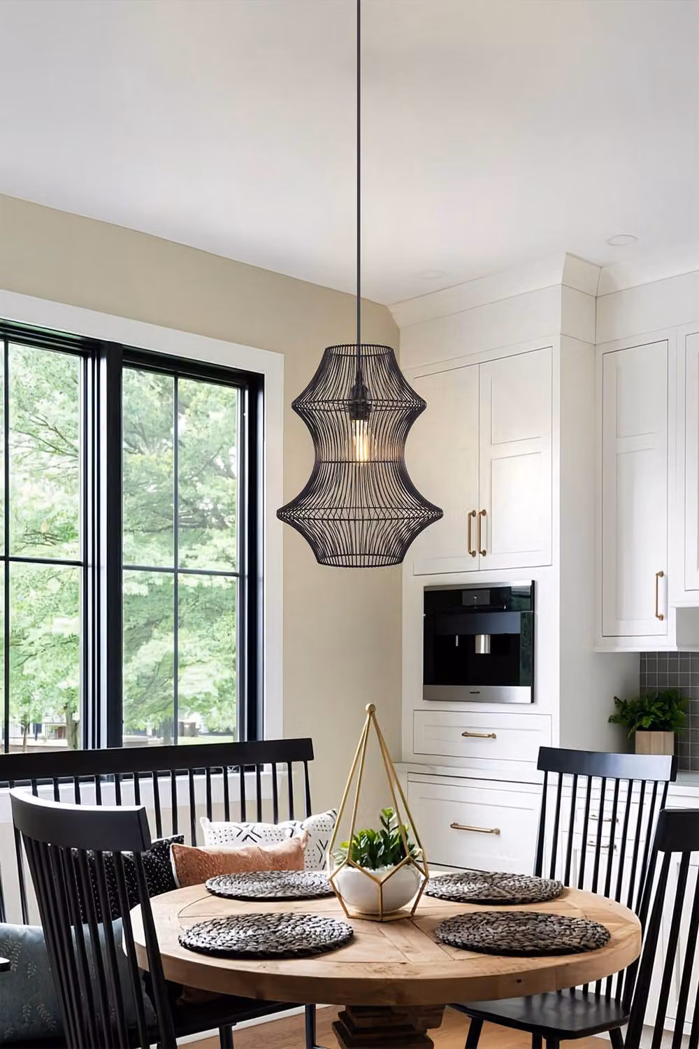 Living and Home Industrial Black Iron and Rattan Suspended Pendant Light – 2