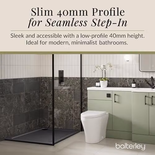 Balterley Slimline Square Stone Resin Shower Tray, Slate Grey, W: 76 cm x D: 76 cm x H: 4 cm – 4