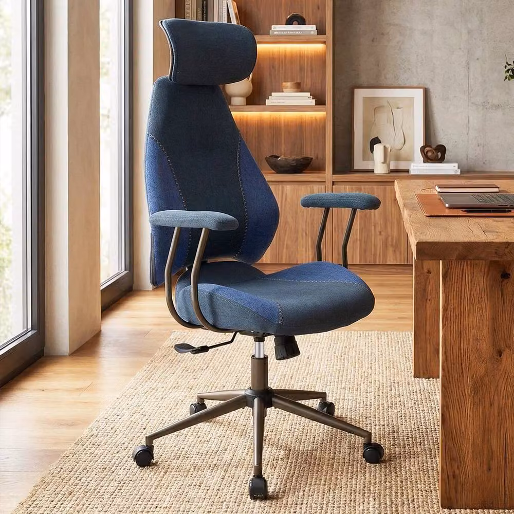 SPETLEK Blue Flax Fabric Computer Task Chair with 2D Headrest – 3