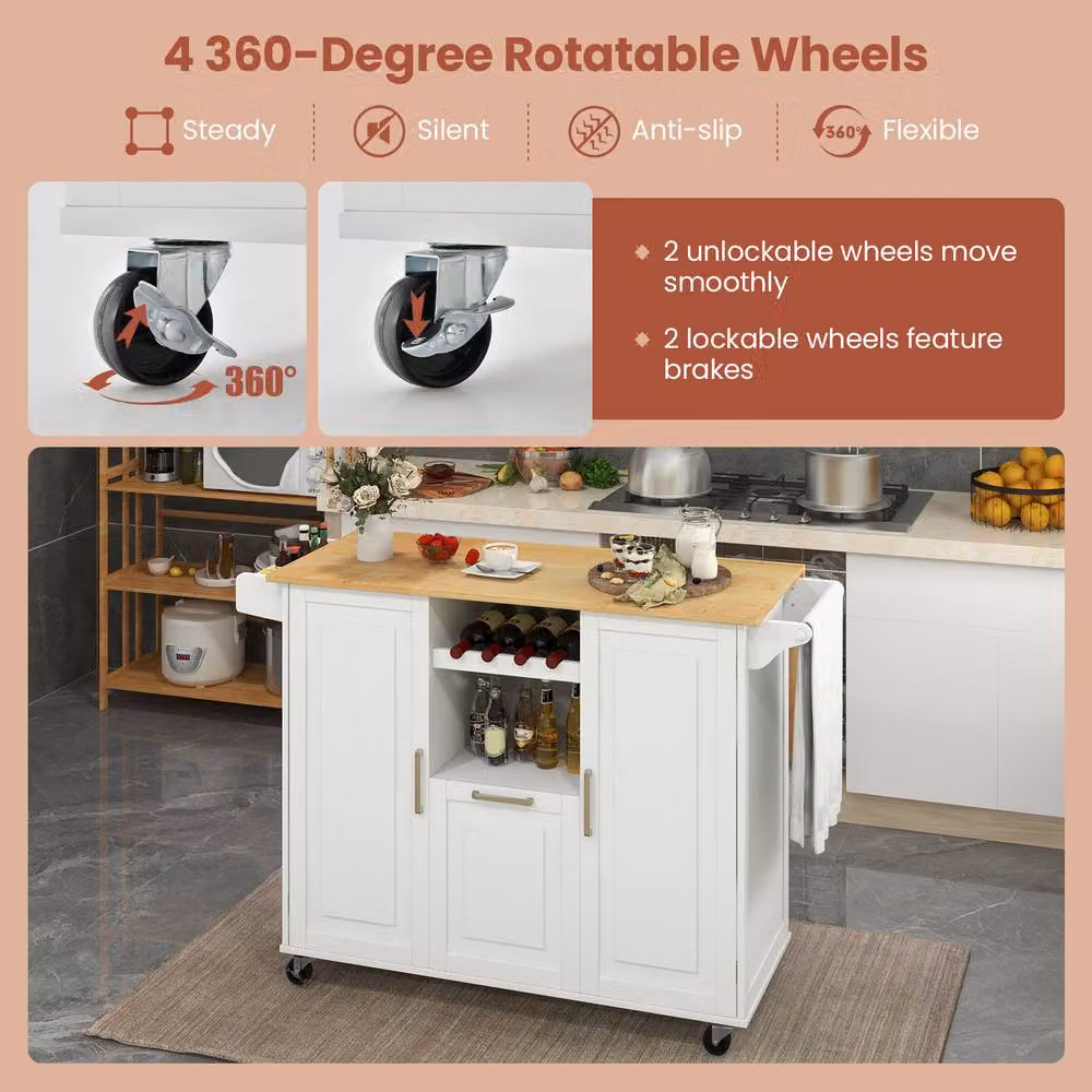 Costway Rolling Kitchen Trolley Cart with Drop-Leaf Countertop in White – 4