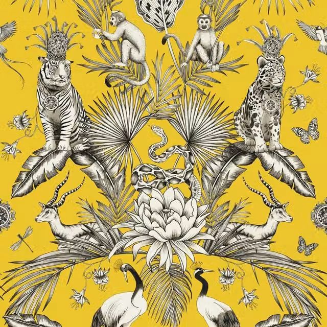 Belgravia Menagerie Animals Botanical Wallpaper in Yellow