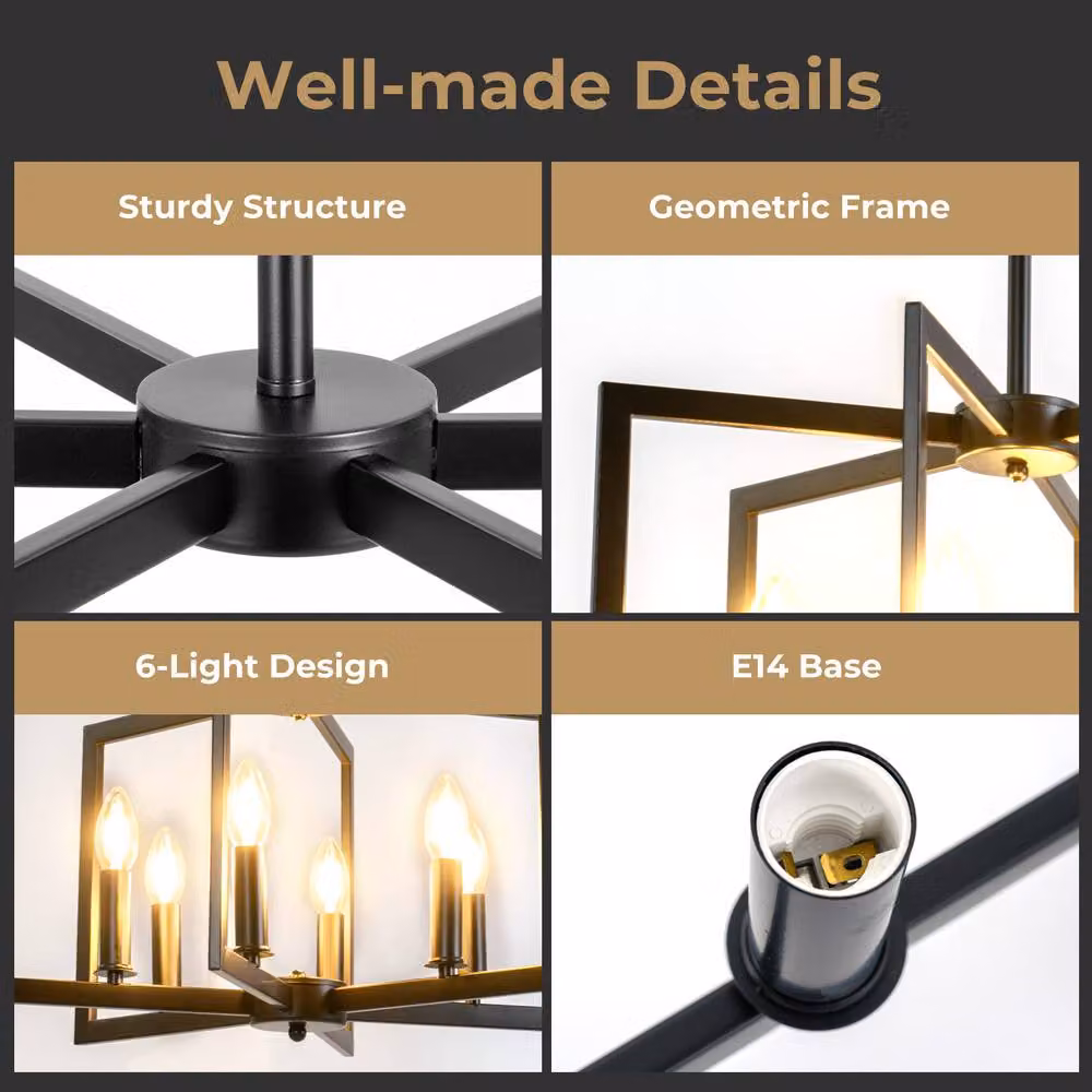 Gymax 6-Light Farmhouse Pendant Light in Black with Adjustable Height – 4
