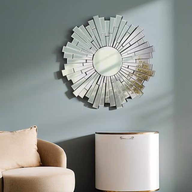 Orsina Glitzy Large Round Silver Wall Mirror