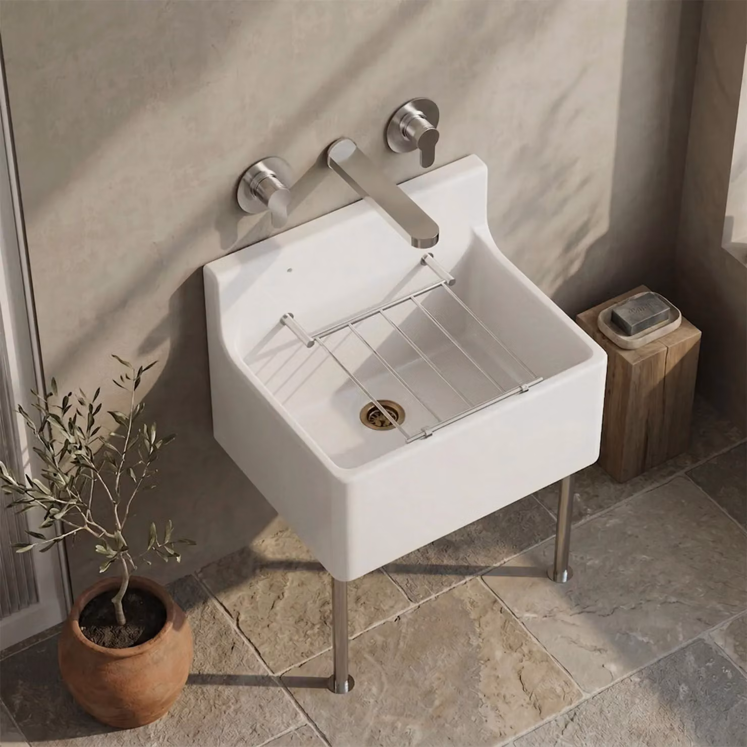Balterley White Ceramic Single Bowl Kitchen Sink with Grill, W: 51.5 cm, D: 38.2 cm, H: 39.3 cm – 3