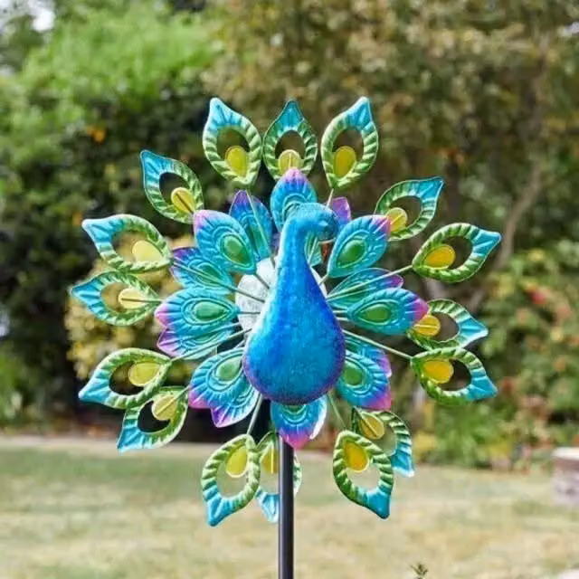 Marco Paul Blue Peacock Solar Wind Spinner, 130cm