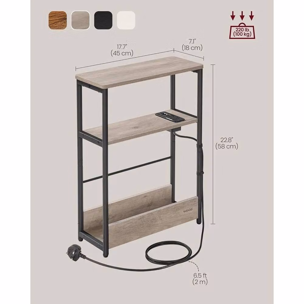 EONLION Grey Slim Side Table with Charging Station and Serving Tiers – 2