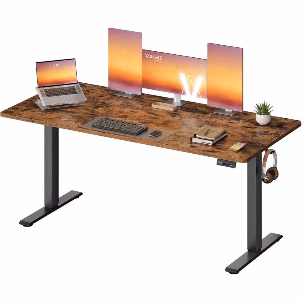 The Bazaarist Electric Height Adjustable Standing Desk in Brown Wood Finish – 2