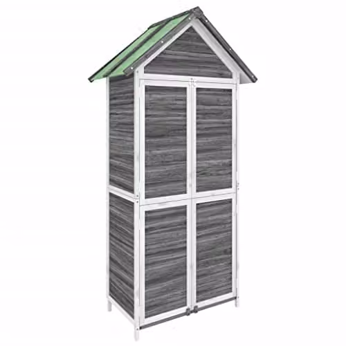 vidaXL Tall Garden Tool Cabinet in Grey Solid Pine Wood, W/D/H: 89 x 52.5 x 175 cm – 1