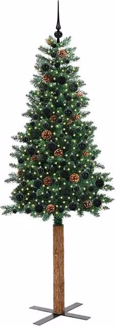 Berkfield Home Elegant Slim Green Christmas Tree, Height: 210 cm, PVC and Solid Pine Wood – 1